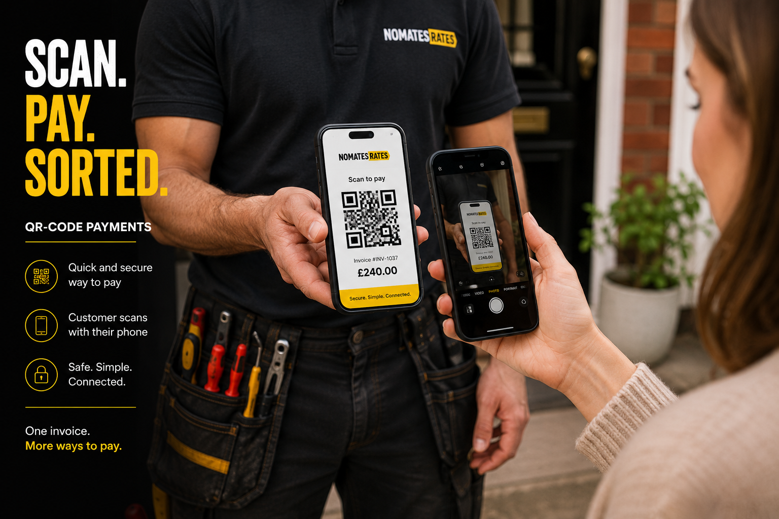 Customer scanning a £240 QR payment displayed by a tradesperson