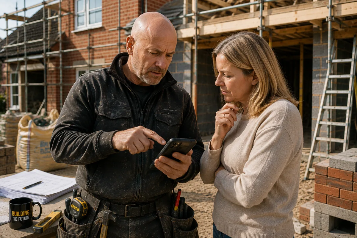 Builder discussing a residential building quote with a customer