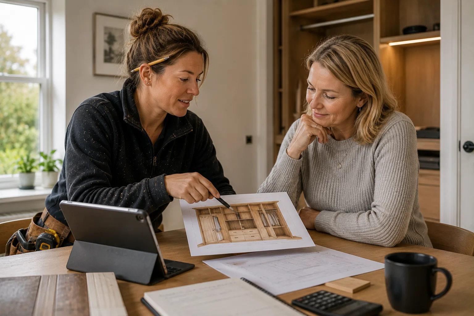 Carpenter & Joiner using a phone at a customer job