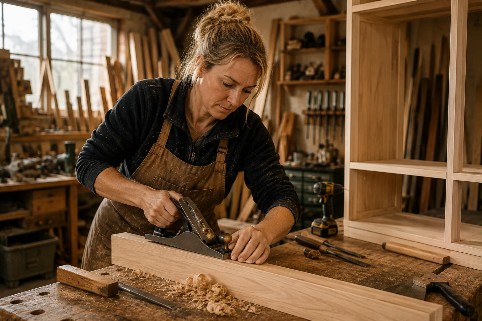 Carpenter and joiner working on bespoke joinery