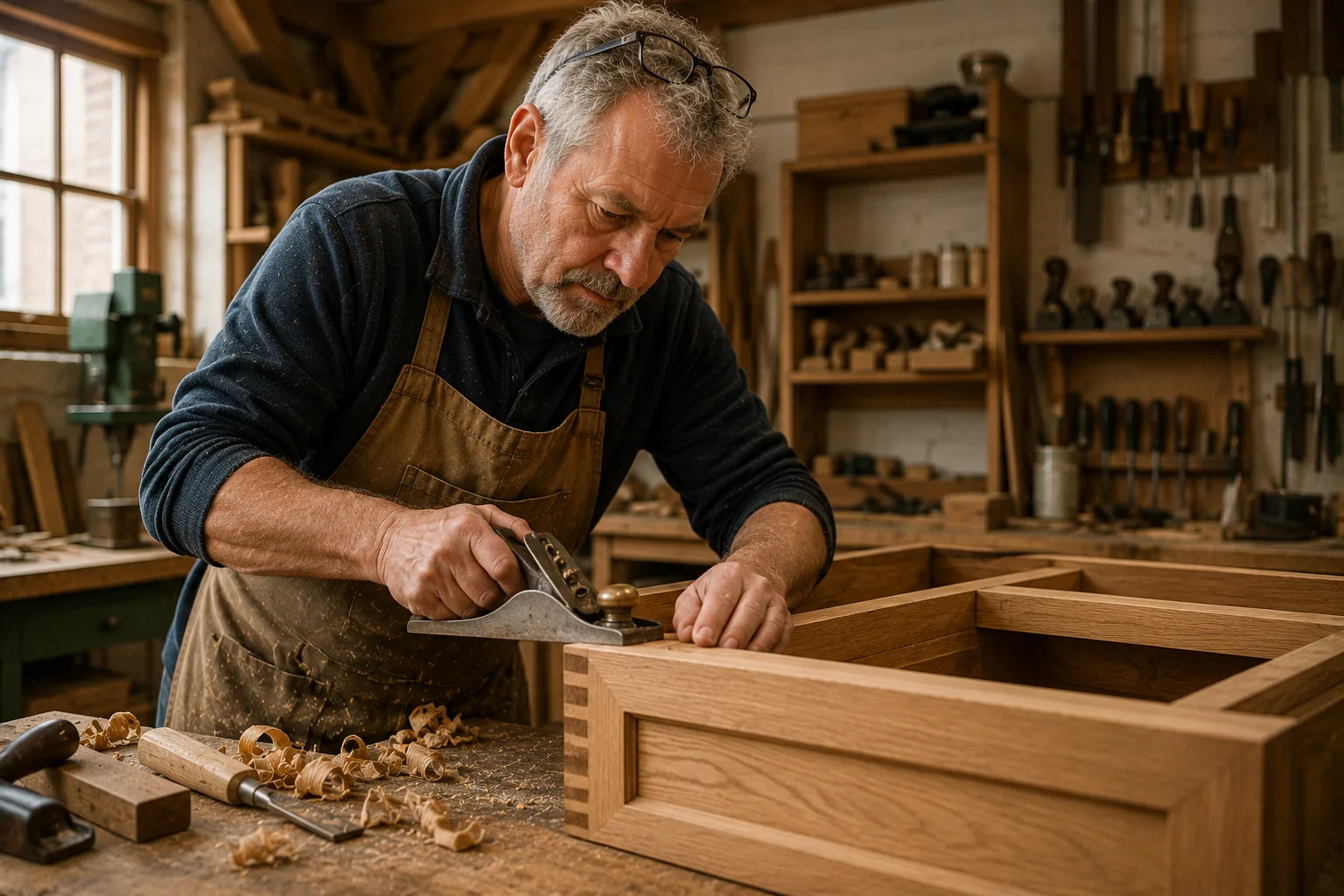 Carpenter and joiner planning a kitchen installation