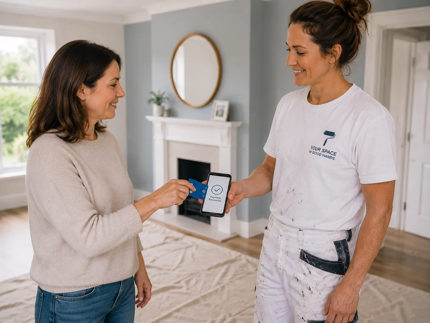 Painter and decorator showing a decorating quote to a customer