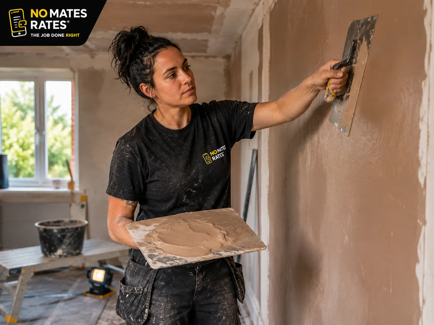 Plasterer creating a room re-skim quote on a phone