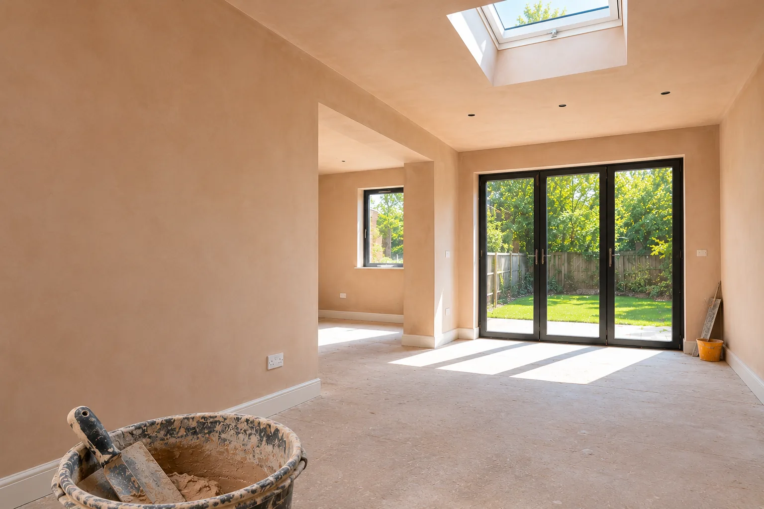 Plasterer reviewing renovation paperwork on a phone