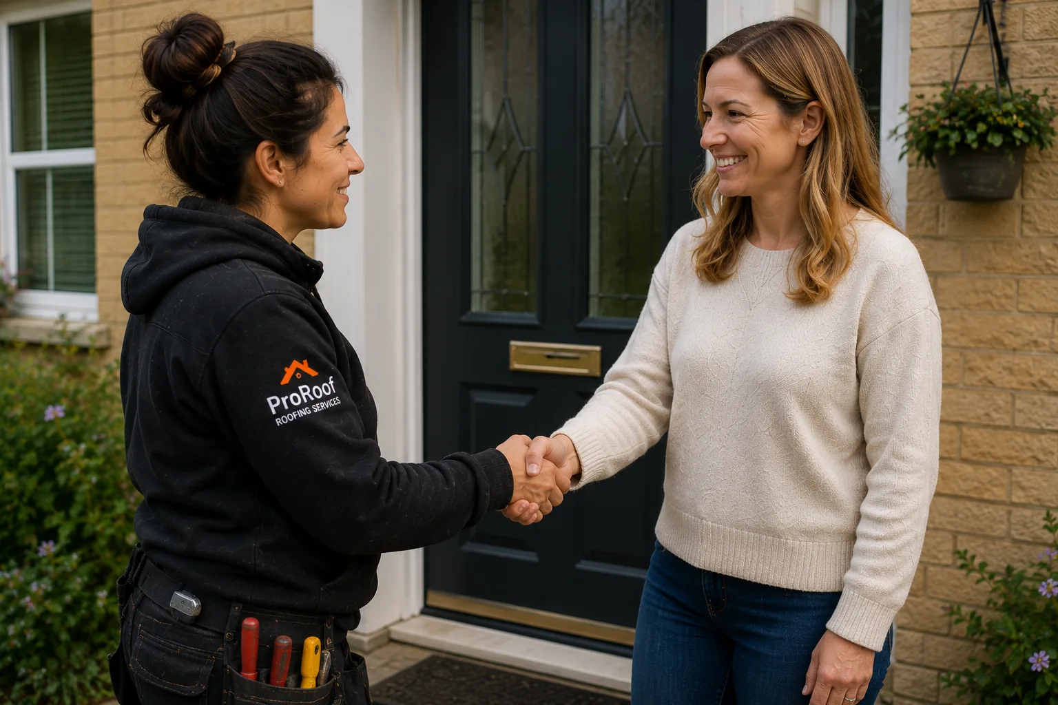 Roofer showing a roofing quote to a customer