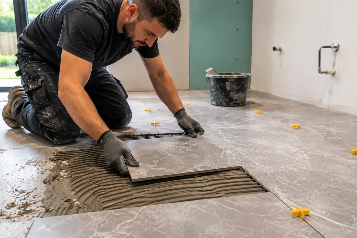 Tiler preparing a larger floor project