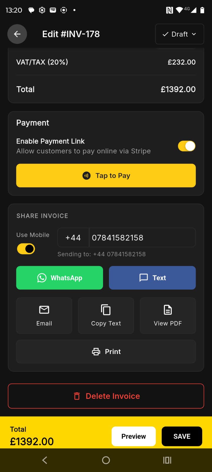 Genuine Nomates Rates screen for sending a completed customer quote.