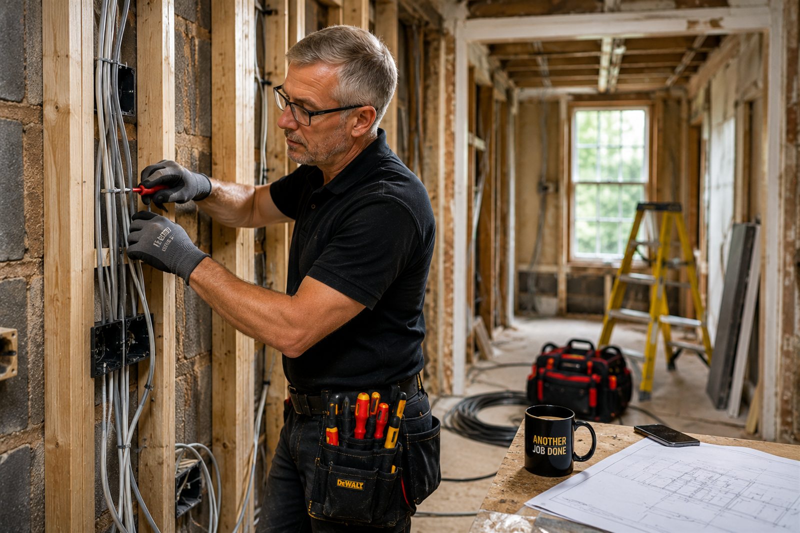 Experienced electrician completing a full-house rewire